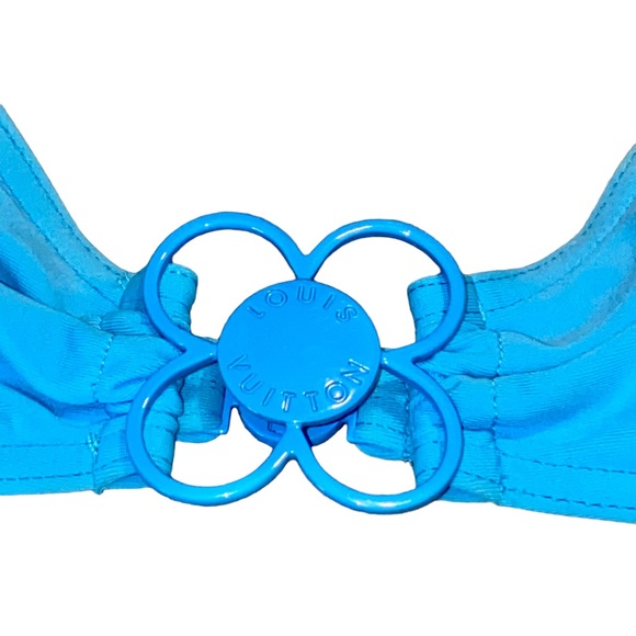 AUTH Louis Vuitton Neon Blue Metal Flower Charm Logo Halter Tie Bikini Swimsuit - Picture 4 of 16